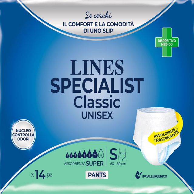 Pannoloni Lines Specialist Classic Unisex Pants Super taglia S - Pacco da 14 pezzi