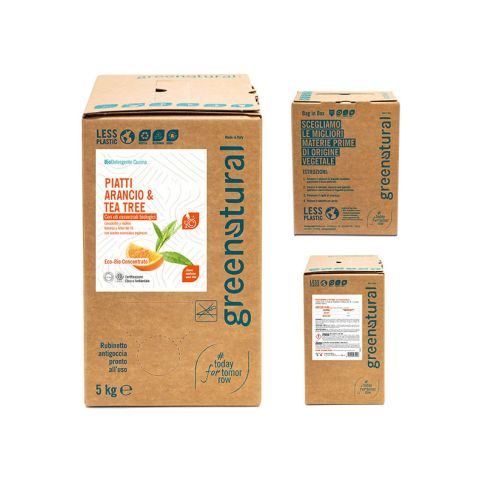 Detersivo ecologico piatti e stoviglie Greenatural arancio e tea tree - bag in box da 5kg